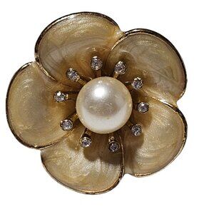 Vintage Flower Adjustable Ring Faux Pearl Rhinestones Gold Tone Retro Fashion